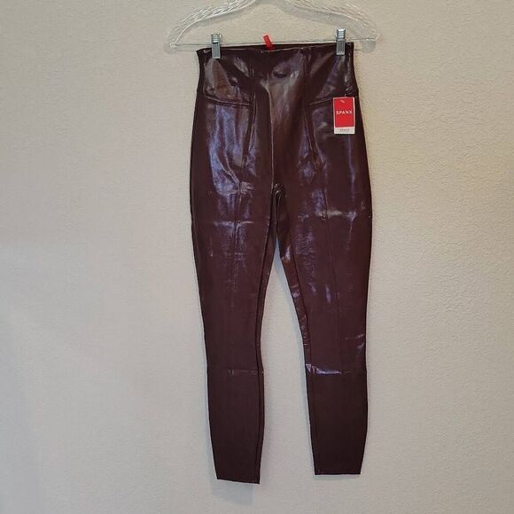 SPANX FAUX PATENT LEATHER Leggings Pants Ruby Size M - Picture 1 of 8